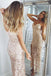 Mermaid Spaghetti Straps Pearl Pink Sequined Split Sexy Prom Dress PDE86
