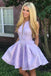A-Line Above-Knee Lilac Satin Printed Homecoming Dress with Pockets PPD15