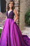 Purple A Line Beading V Neck Prom Gown With Pockets Cheap Formal Evening Dress PDI65