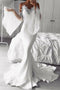 Mermaid Cold Shoulder Flare Sleeves White Prom Dress with Lace PDK68