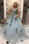 A Line V Neck Long Prom Gown With Appliques, Formal Evening Dress PDL31