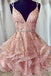 Chic Deep V-neck Pink Tiered Homecoming Dress with Beading Appliques PDO38