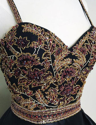 New Arrival Black Spaghetti Straps A Line Beading Homecoming Dresses PDO58