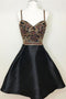 New Arrival Black Spaghetti Straps A Line Beading Homecoming Dresses PDO58